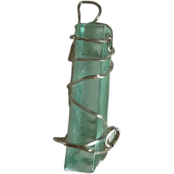 Green Sea Glass Pendant Wrapped In Silver Wire - Picture 3 of 4